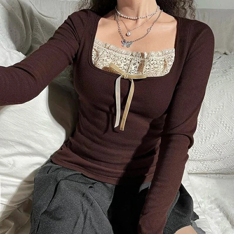 توب دانتيل قهواني Kyren Store