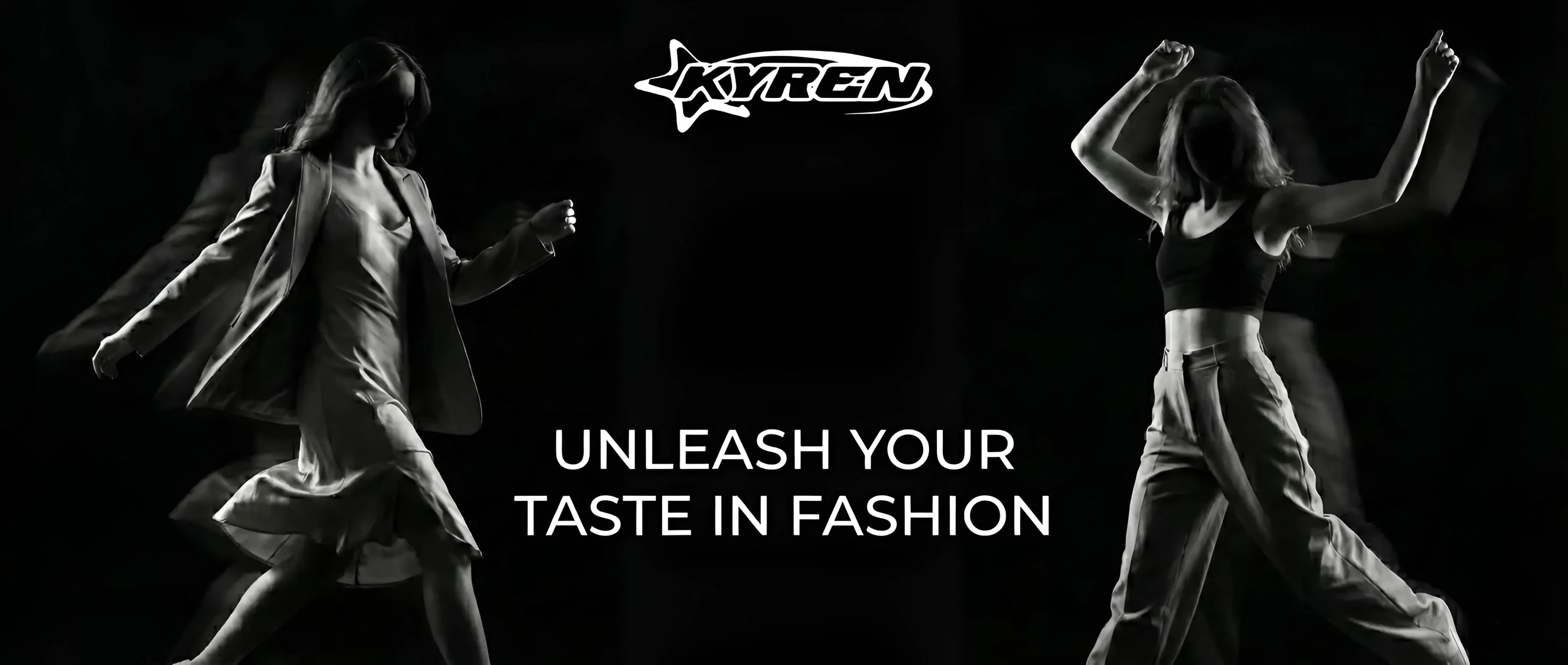Two people dancing against a black background with 'Xyren' brand logo and text.