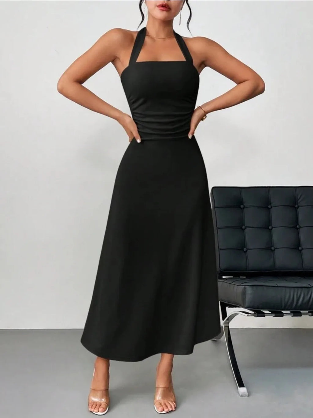 فستان سهرة طويل لون اسود Kyren Store