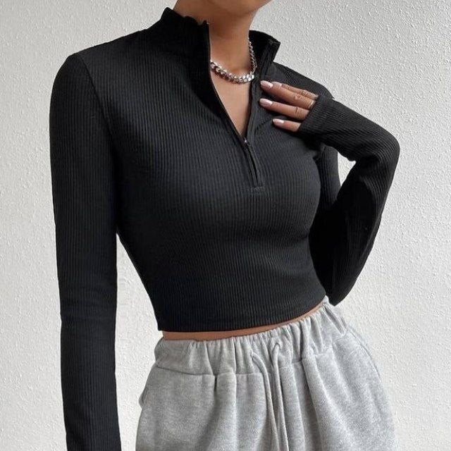 بلوزة اسود سادة بسحاب - Kyren Store Sweatshirt