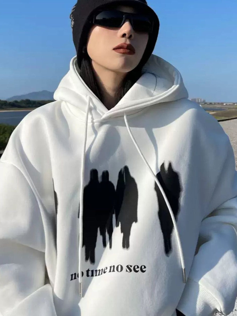 هودي أبيض واسع No time no see - للجنسين - Kyren Store 