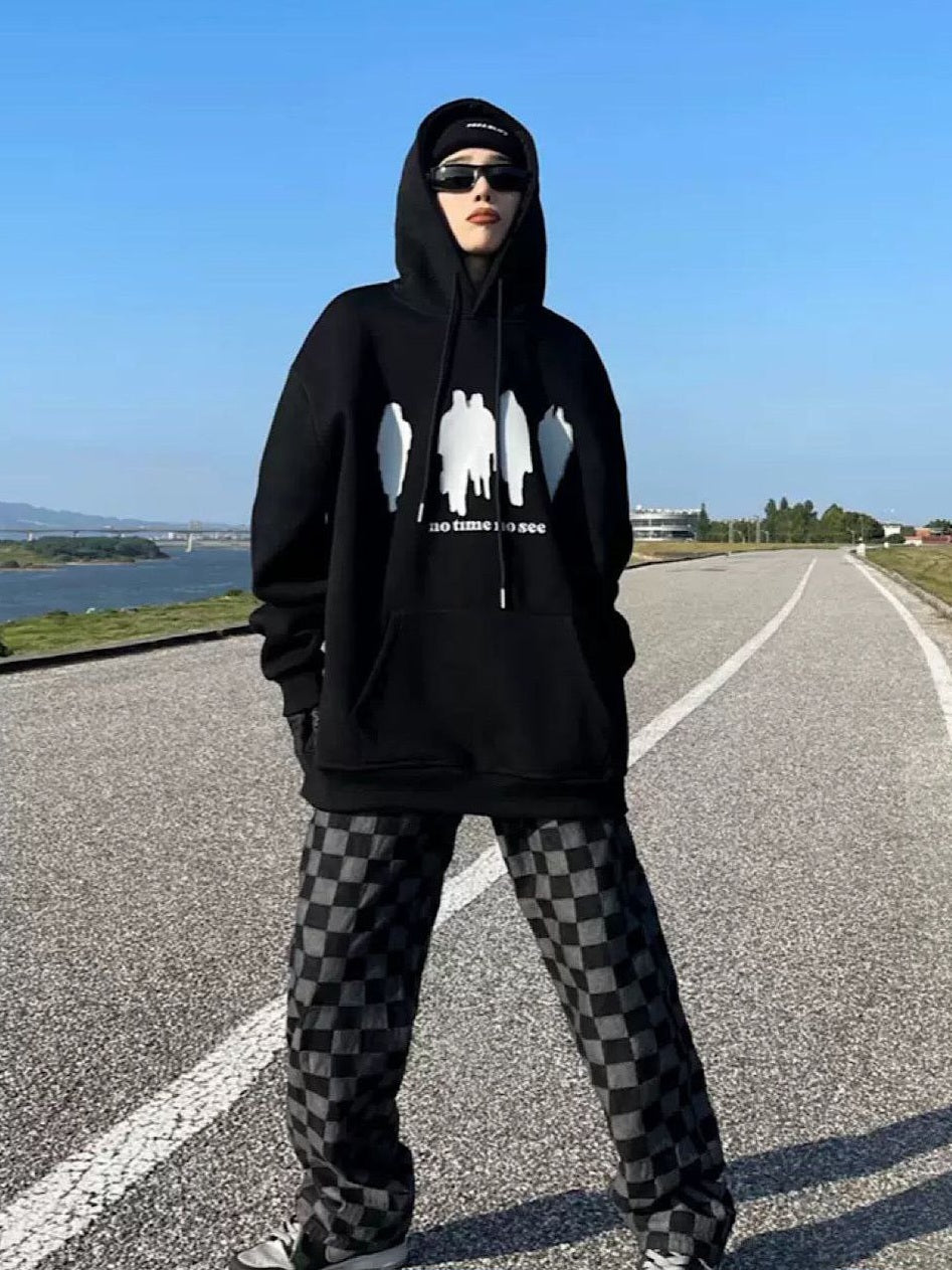 هودي أسود واسع No time no see - للجنسين - Kyren Store 
