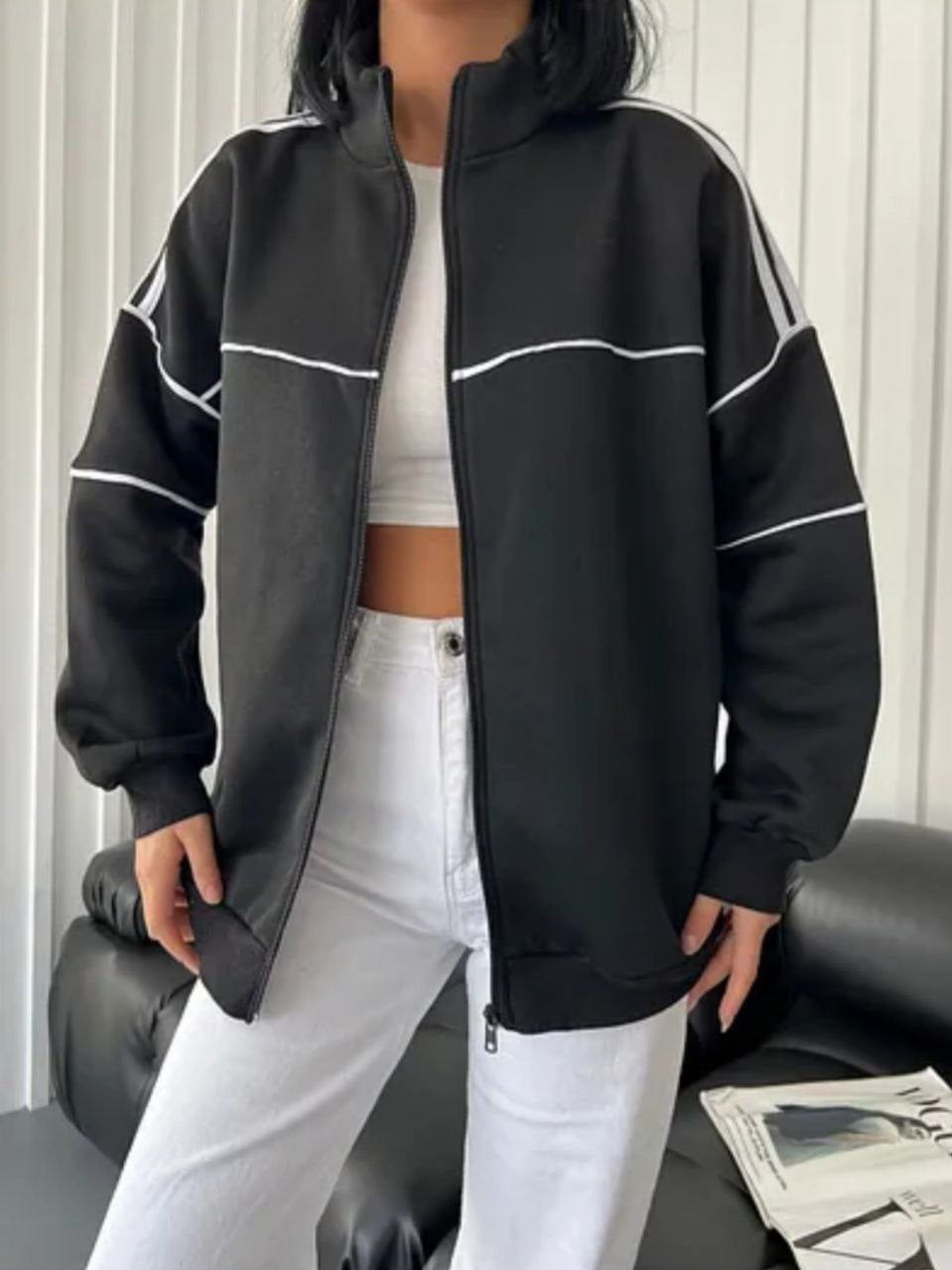 جاكيت رياضي أسود بسحاب Kyren Store