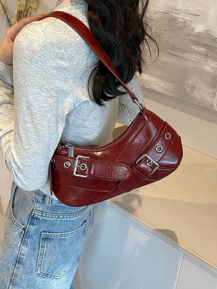 حقيبة يد ماروني جلدية