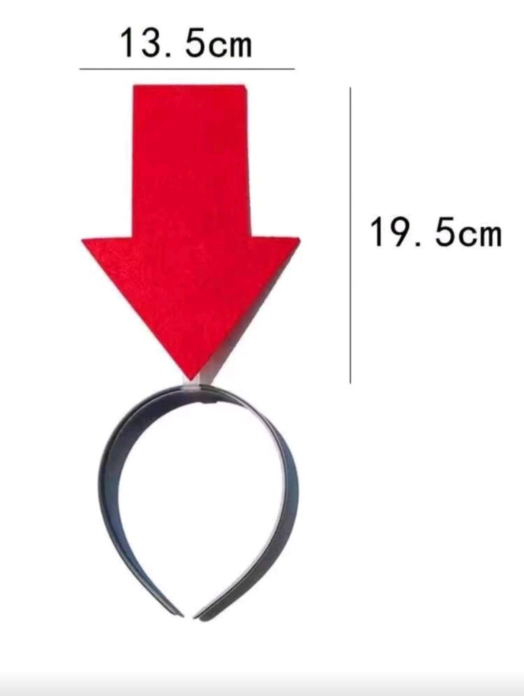 Measurement chart showing a headband with dimensions labeled in centimeters.