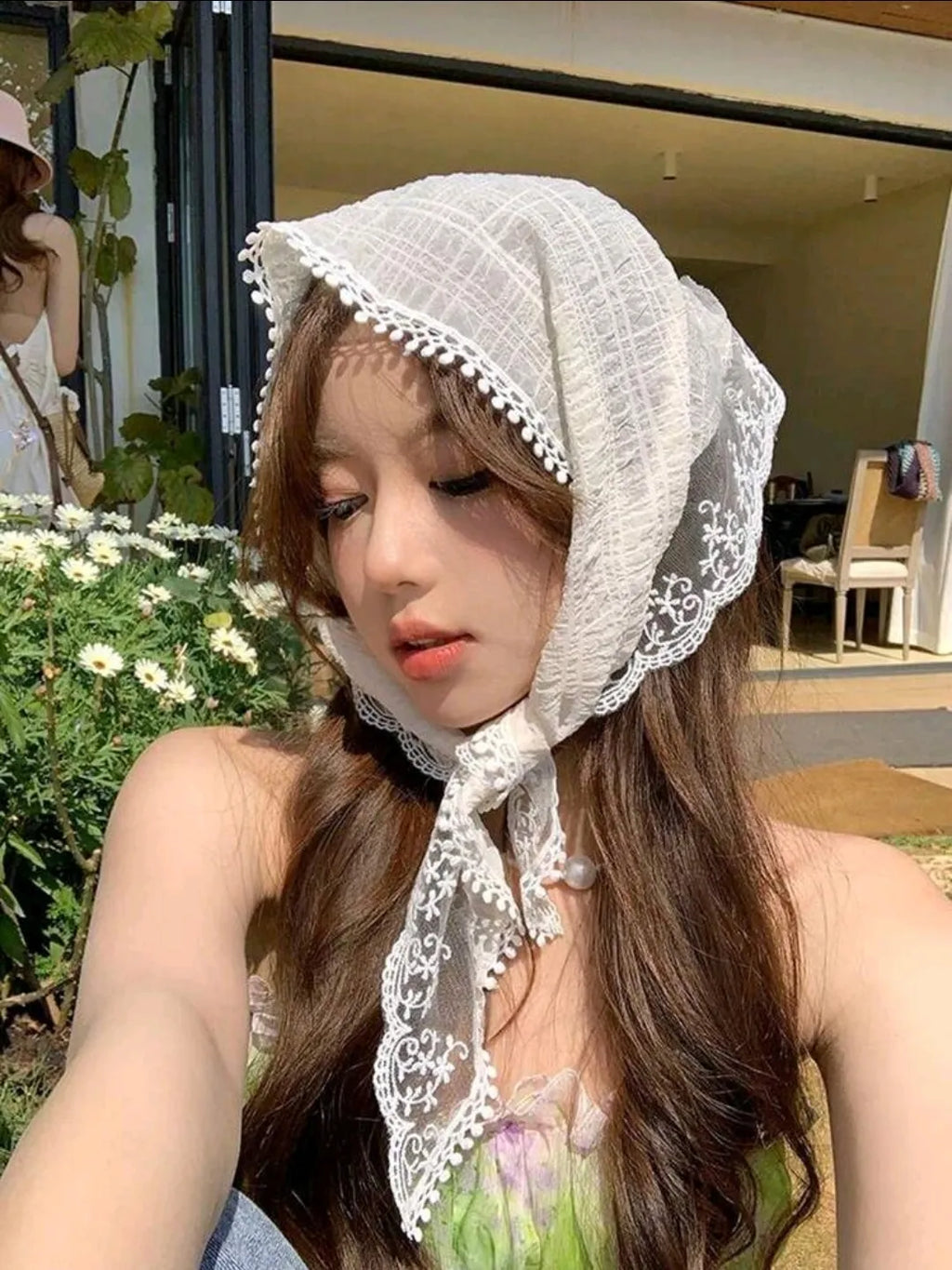 وشاح رأس دانتيل أبيض Kyren Store