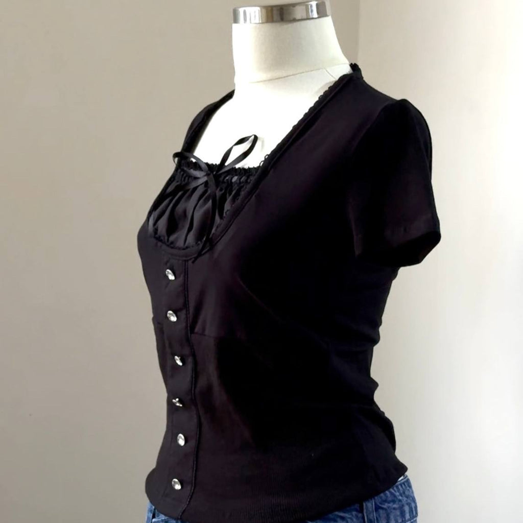 توب دانتيل اسود نص ردن Kyren Store